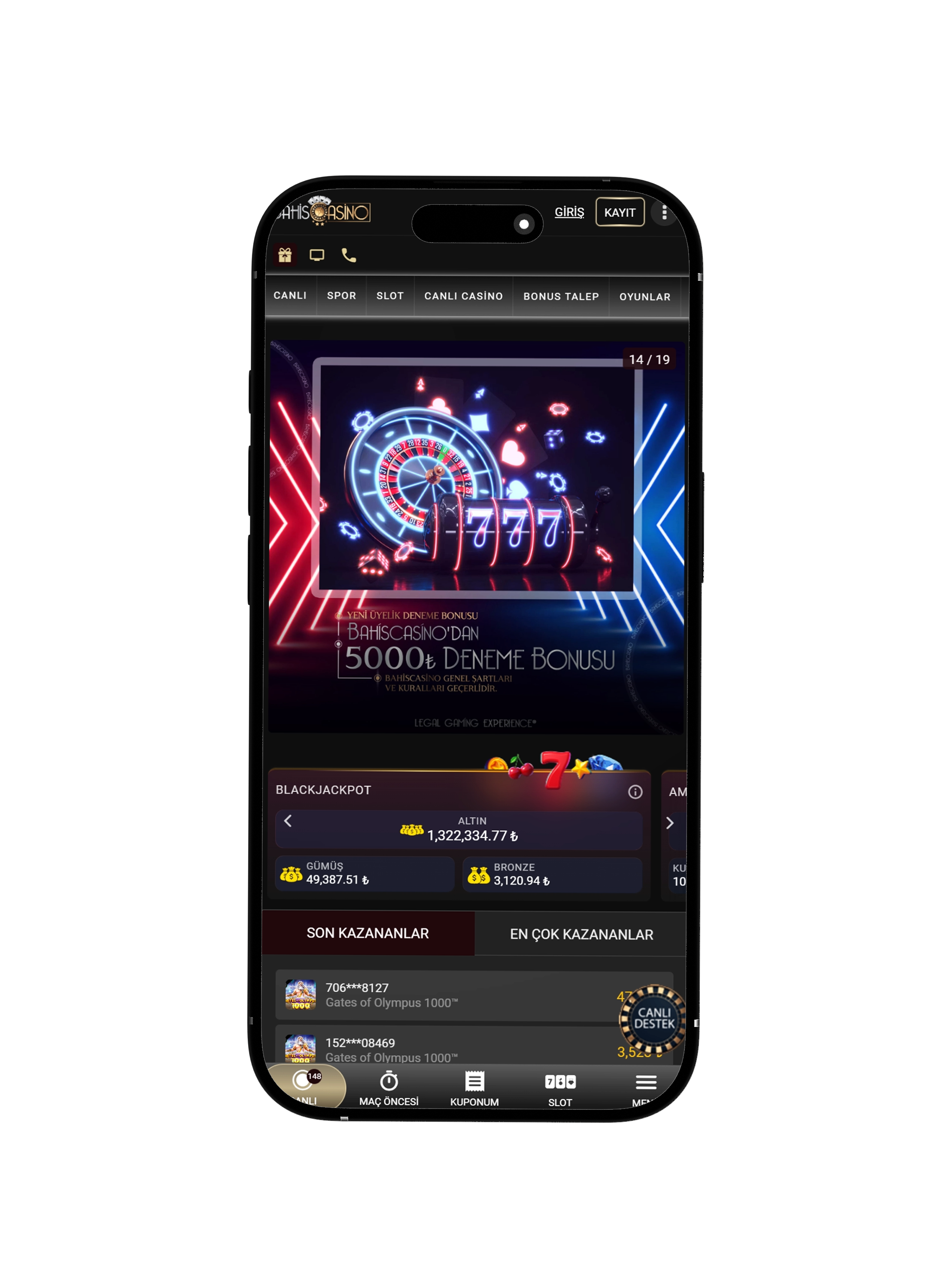 BahisCasino mobil uygulama ekranı